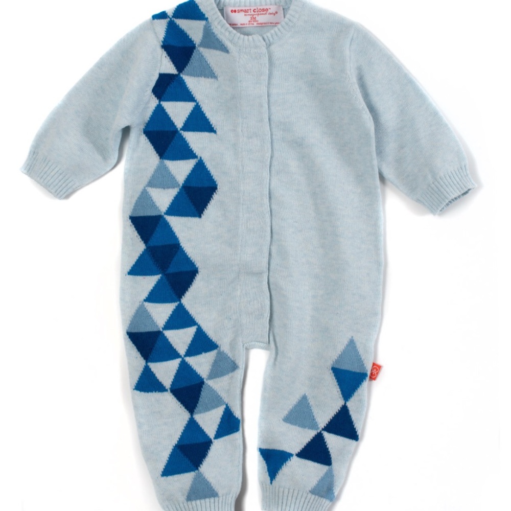 Magnetic Me Geometric Blue Knit Coverall NWT